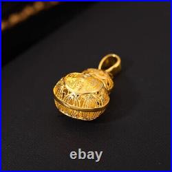 Pure Real 18K Yellow Gold Women Pendant Lucky Hollow Coin Wealth Gourd Pendant