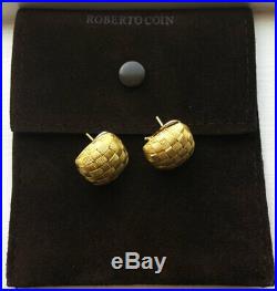 RARE $3400 Roberto Coin 18K Gold LARGE Appassionata Silk Weave Stud Earrings
