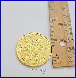 REAL 14K Coin 1947 Mexican Centenaro 50 Gold Pesos Copy Solid 14kt Yellow Gold