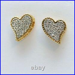 ROBERTO COIN NEW 18K Yellow Gold Pave Diamond Heart Stud Earrings