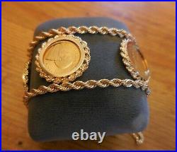 Rare 14k Gold Bracelet With 5 Each 1/10th oz Krugerrand Coins Estate Jewelry