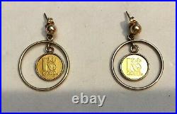 Rare. 999 Fine Gold Paris France 1 Gram Coin/ 14k Yellow Gold Dangle Earrings