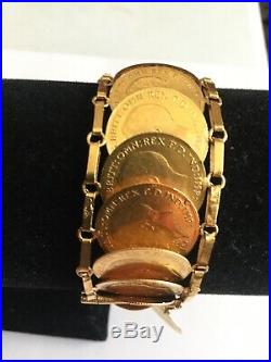 Rare Egyptian 1918 Half Sovereign Coins Authentic Stamped 21K Gold 53gm Bracelet