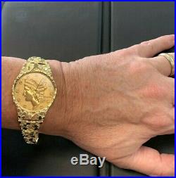 Rare Mathey Tissot 14k Yellow Gold Nugget Liberty Coin Watch