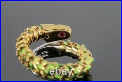 Rare Roberto Coin 18K Yellow Gold Round Diamond Enamel Cobra Wrap Ruby Ring Band