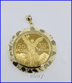 Real 10K Solid Yellow Gold Mens Mexico 50 Pesos Coin & Pendant Frame Value $4995