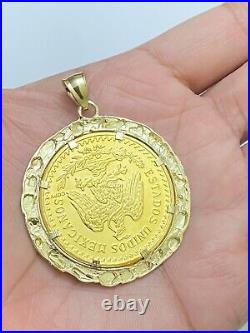 Real 10K Solid Yellow Gold Mens Mexico 50 Pesos Coin & Pendant Frame Value $5995