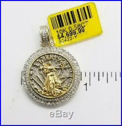 Real 10K Yellow Gold Genuine Natural Diamonds Liberty Coin Dollor Pendant Charm