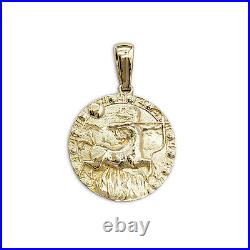 Real 10K Yellow Gold Sagittarius Pendant, Zodiac Sign Coin Pendant Astrology