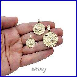 Real 10K Yellow Gold Sagittarius Pendant, Zodiac Sign Coin Pendant Astrology