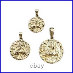 Real 10K Yellow Gold Sagittarius Pendant, Zodiac Sign Coin Pendant Astrology