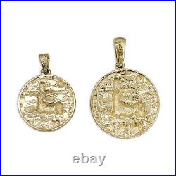 Real 10K Yellow Gold Sagittarius Pendant, Zodiac Sign Coin Pendant Astrology