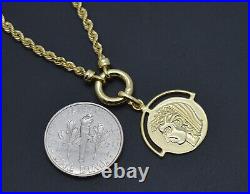 Real 14K Yellow Gold 18 Round cleopatra coin Charm Rope Chain Necklace 4.3 gr