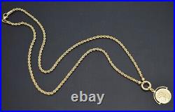 Real 14K Yellow Gold 18 Round cleopatra coin Charm Rope Chain Necklace 4.3 gr