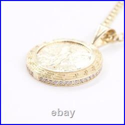 Real 14K Yellow Gold 4.67mm Curb Chain (24) with 1.25 50 Peso Coin Pendant