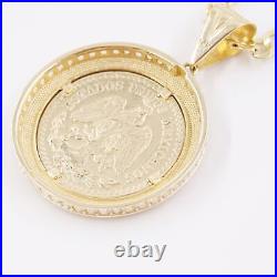 Real 14K Yellow Gold 4.67mm Curb Chain (24) with 1.25 50 Peso Coin Pendant