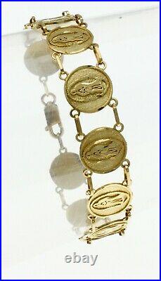 Real 14K Yellow Gold Saint Religious Virgin Mary Guadalupe Ladies Coin Bracelet