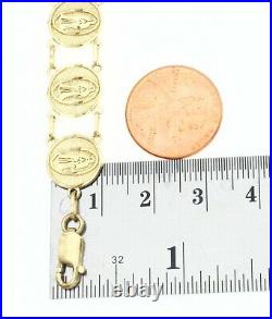 Real 14K Yellow Gold Saint Religious Virgin Mary Guadalupe Ladies Coin Bracelet