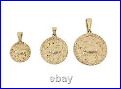 Real 14K Yellow Gold Taurus Pendant, Zodiac Sign Coin Pendant Astrology Jewelry