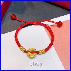 Real 24K Yellow Gold 3D Craft Emperor Coin With 4 Beads Lucky Bracelet