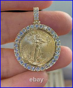 Real Moissanite 1.20Ct Round Coin Medallion Unisex Pendant 14K Yellow Gold Over