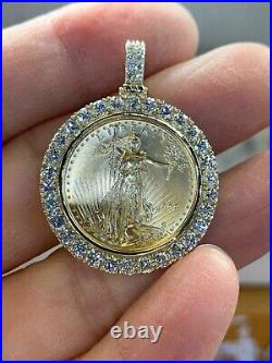 Real Moissanite 1.5Ct Round Coin Medallion Unisex Pendant 14K Yellow Gold Plated