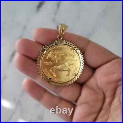Real Moissanite 1.80Ct Round Cut Lady Liberty Coin Pendant Yellow Gold Plated