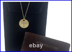 Robert Coin 18K Solid Yellow Gold Medallion / Disc Diamond Cross Necklace Ruby