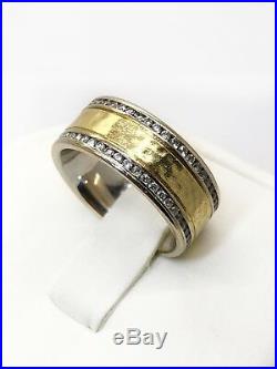 Roberto Coin 18K White & Yellow Gold 1.15Ct Diamond Two Row Hammered Ring Unisex