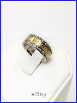 Roberto Coin 18K White & Yellow Gold 1.15Ct Diamond Two Row Hammered Ring Unisex