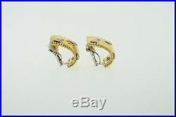 Roberto Coin 18K Yellow & White Gold Ribbed. 36ctw Diamond Omega Earrings