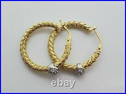 Roberto Coin 18k Diamond Ball Braided Silk Weaved Hoop Earring Yellow