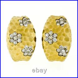 Roberto Coin 18k Yellow Gold 1ctw Diamond Hammered Textured Wide Huggie Earrings