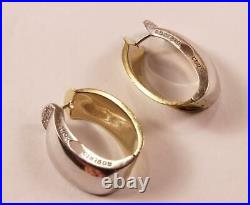 Roberto Coin 18k Yellow White Gold Diamond Oval Slanted 1.22 Inch Hoop Earrings