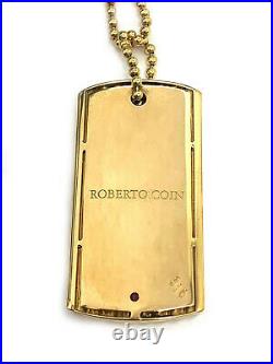 Roberto Coin Diamond 18k Yellow Gold Rectangular Grooved Pendant & Bead Chain