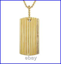 Roberto Coin Diamond 18k Yellow Gold Rectangular Grooved Pendant & Bead Chain