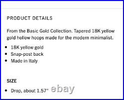 Roberto Coin Earrings 18k Yellow Gold 1.57 Drop Medium Sz $1599