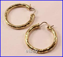 Roberto Coin Martellato 18k Yellow Gold Drop Hammered Texture Hoop Earrings