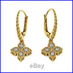 Roberto Coin Pave Diamond Princess Flower Drop Earrings, 18K Yellow Gold