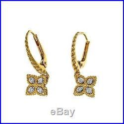 Roberto Coin Pave Diamond Princess Flower Drop Earrings, 18K Yellow Gold