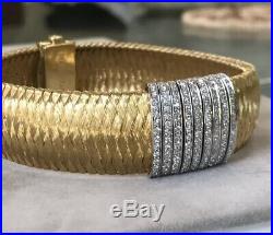 Roberto Coin Primavera Diamond 18k Yellow Gold Weave Mesh Bracelet 31gr 15mm