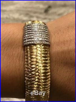Roberto Coin Primavera Diamond 18k Yellow Gold Weave Mesh Bracelet 31gr 15mm XL