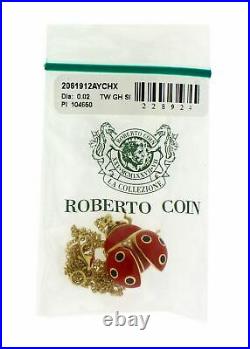 Roberto Coin large diamond 18k yellow gold red enamel Ladybug necklace