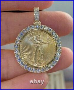 Round Lab Created Diamond Coin Medallion Pendant 14K Yellow Gold Plated Silver