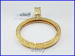 Sale 10K Yellow Gold Genuine Diamond Pendant Charm Bezel Coin 45MM Solitaire Man