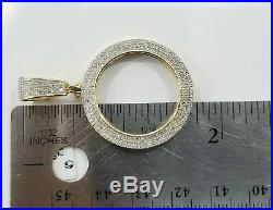 Sale 14K Yellow Gold Genuine Diamond Pendant Charm Bezel Coin Halo 21MM Pave