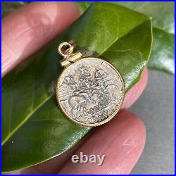 Silver Ancient Coin Moneta 14k Yellow Gold Pendant Roman 2-Sided Athena Horseman