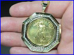 Simulated Diamond 0.50Ct Round Lady Liberty Coin Pendant 14K Yellow Gold Finish