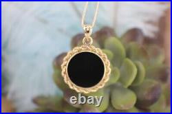 Solid 10K Yellow Gold Eagle Black Onyx Coin Style Patriot Americana Pendant