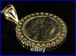 Solid 10K Yellow Gold Over Statue of Liberty Lady Coin Charm Pendant 1.50 Inch